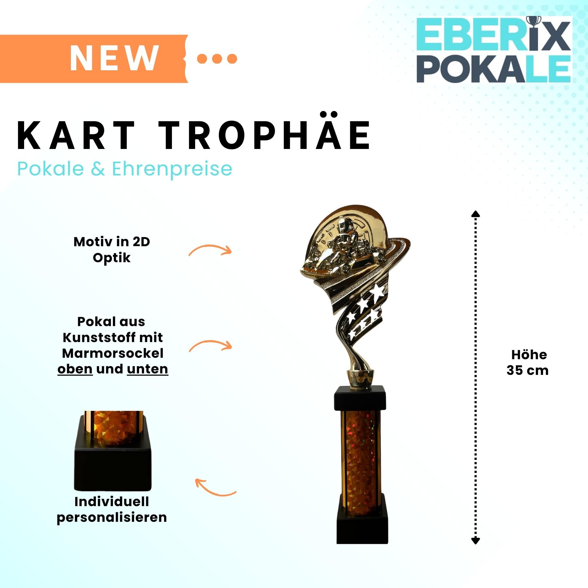 eberix Trophée de kart automobile avec gravure au choix – Trophée de kart Racing – Coupe de vainqueur pour les courses et les compétitions de sport automobile – Personnalisable