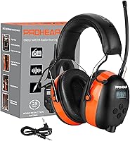 PROHEAR 027 FM/AM Radio Earmuffs with 25dB NRR, Digital Display Hearing Protection for Mowing, Construction, Workshops - Orange