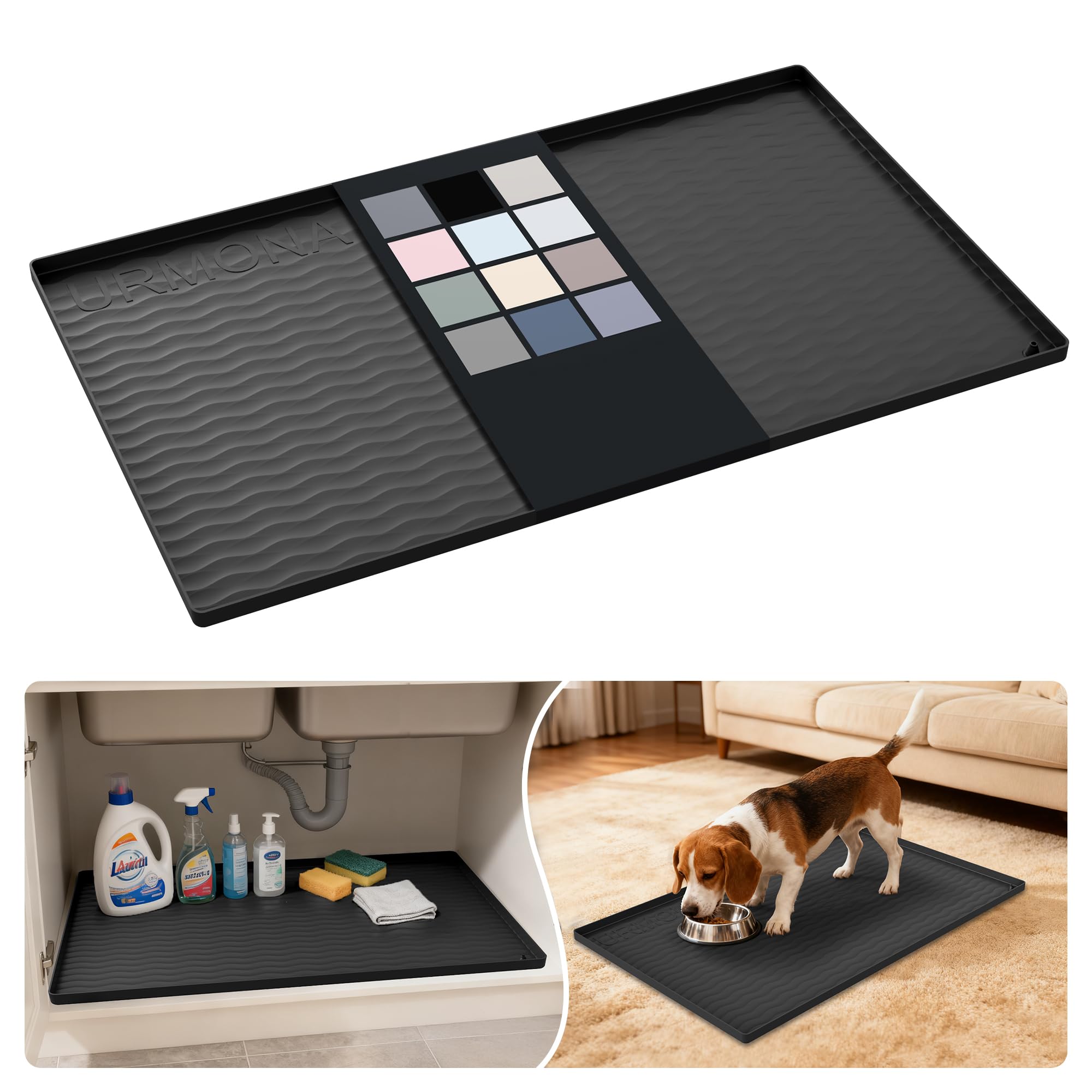 URMONA Silicone Under Sink Mat 48 x 78 cm, Waterproof Kitchen Cupboard Mat
