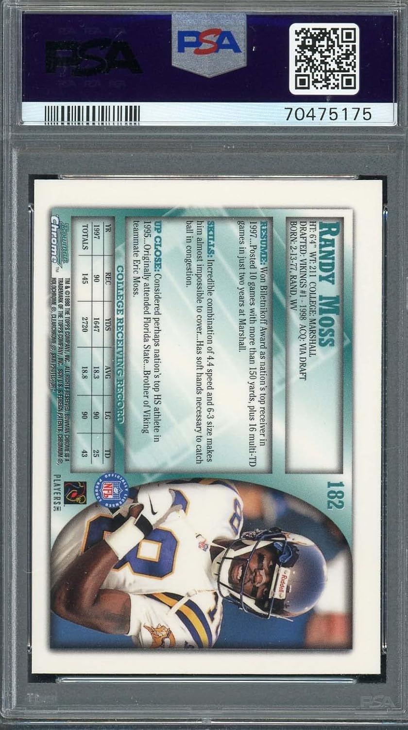 Randy Moss 1998 Bowman Chrome Football Rookie Card RC #182 Graded PSA 9