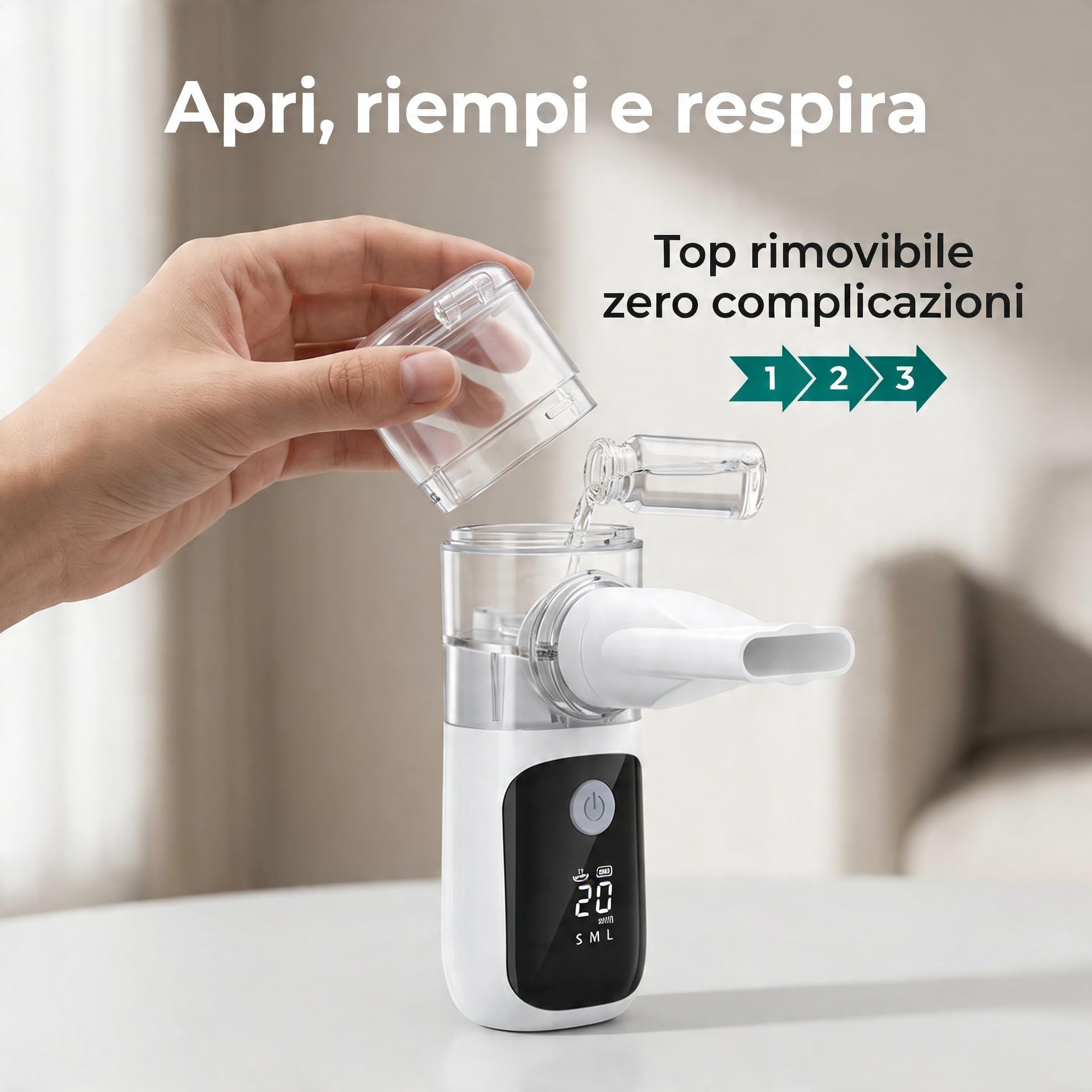 Medicinadellavoro.com - Aerosol Portatile Silenzioso, Porta USB-C con Batteria Ricaricabile e 2 Adattatori inclusi - Aerosol per Adulti e Bambini, Consigliato per Uso Domestico e in Viaggio, 1 pz