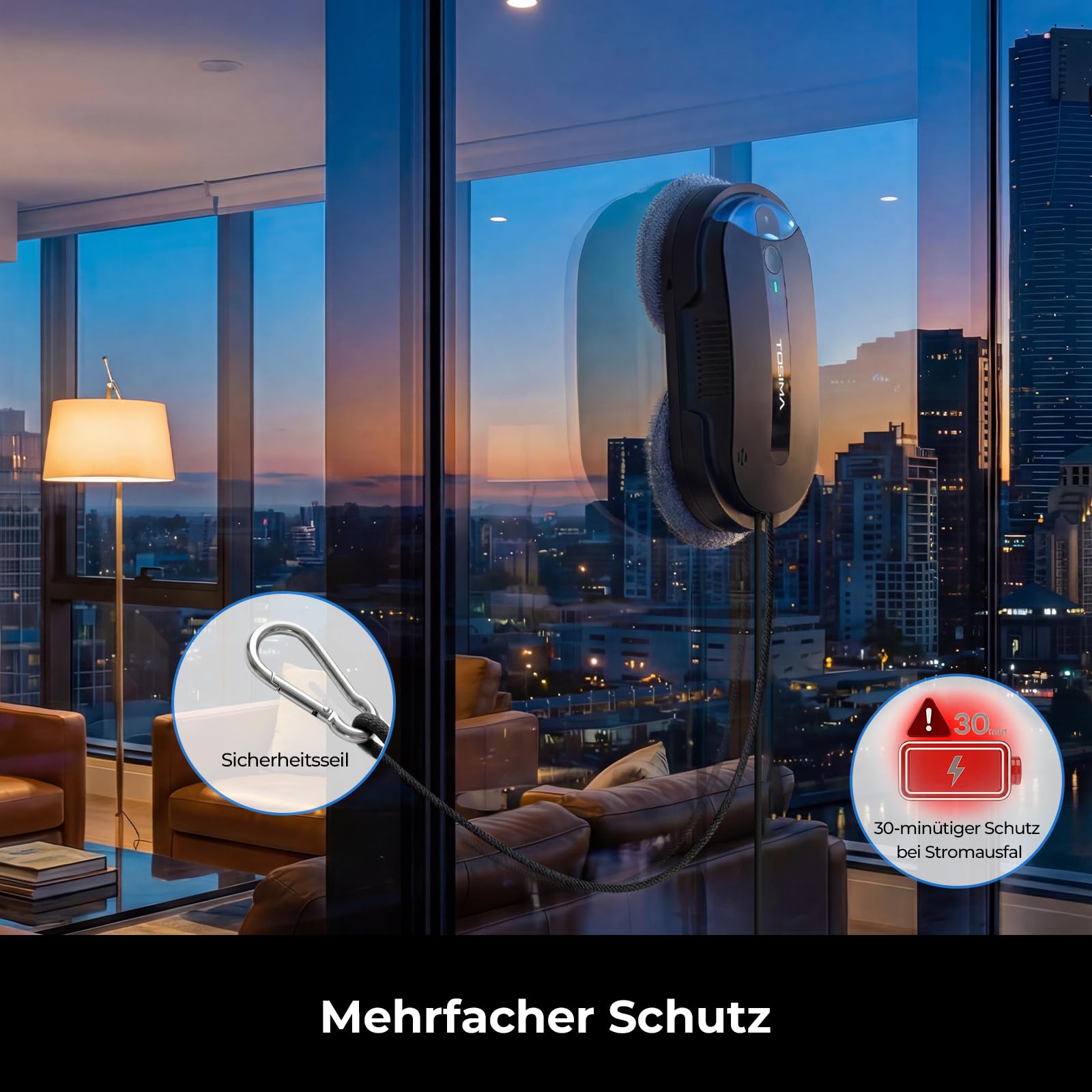 Tosima X1 Fensterputzroboter – Fensterroboter mit Doppeldüsen & Ultraschall-Wasserzerstäubung, 85-ml-Wassertank mit Sichtfenster, automatischer Fensterputzer