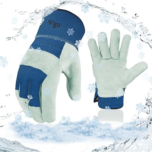 Vgo... Winter Warm Lined Cowhide Split Leather Work Gloves,Heavy Duty Truck Driving Gardening Farm Welding(CB3501F)