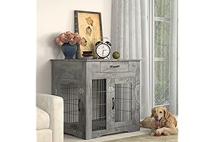ichBingo Dog Crate Furniture - Wooden End Table Dog Kennel with Drawer