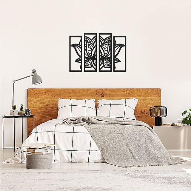PLIGREAT 4 Pcs Zen Mandala Carved Wood Wall Art Decor Wooden Lotus Flower Wall Sculptures for Living Room Bedroom Spa Meditation Room Yoga Studio Home Indoor Wall Decorations Hanging Wall Pendiments