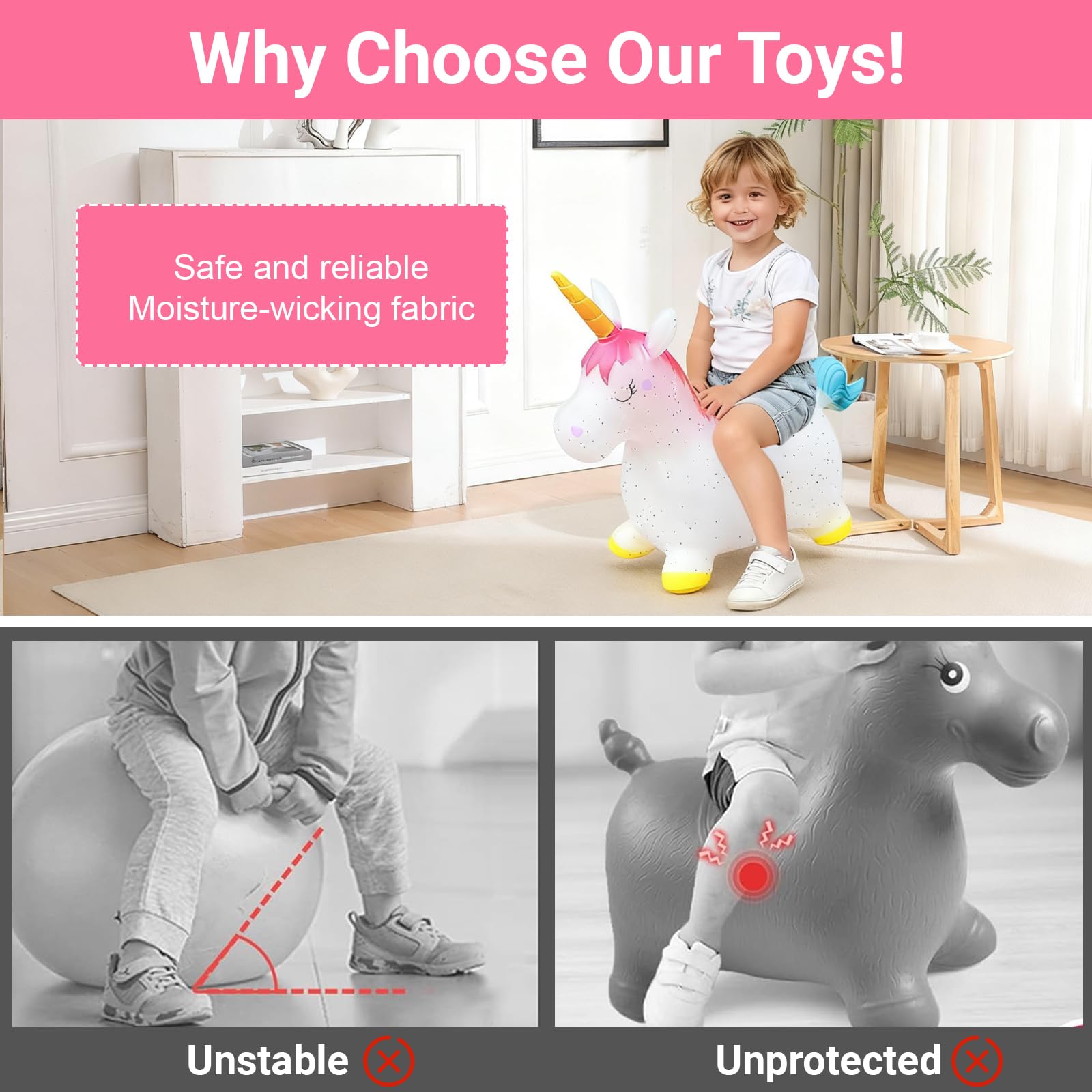 Animal Saltador, Caballo Saltador,Juguete Saltador para Niños, Uso en Interiores/Exteriores, Regalo para Niños, Regalos de Cumpleaños, Regalos Festivos (Transparente)