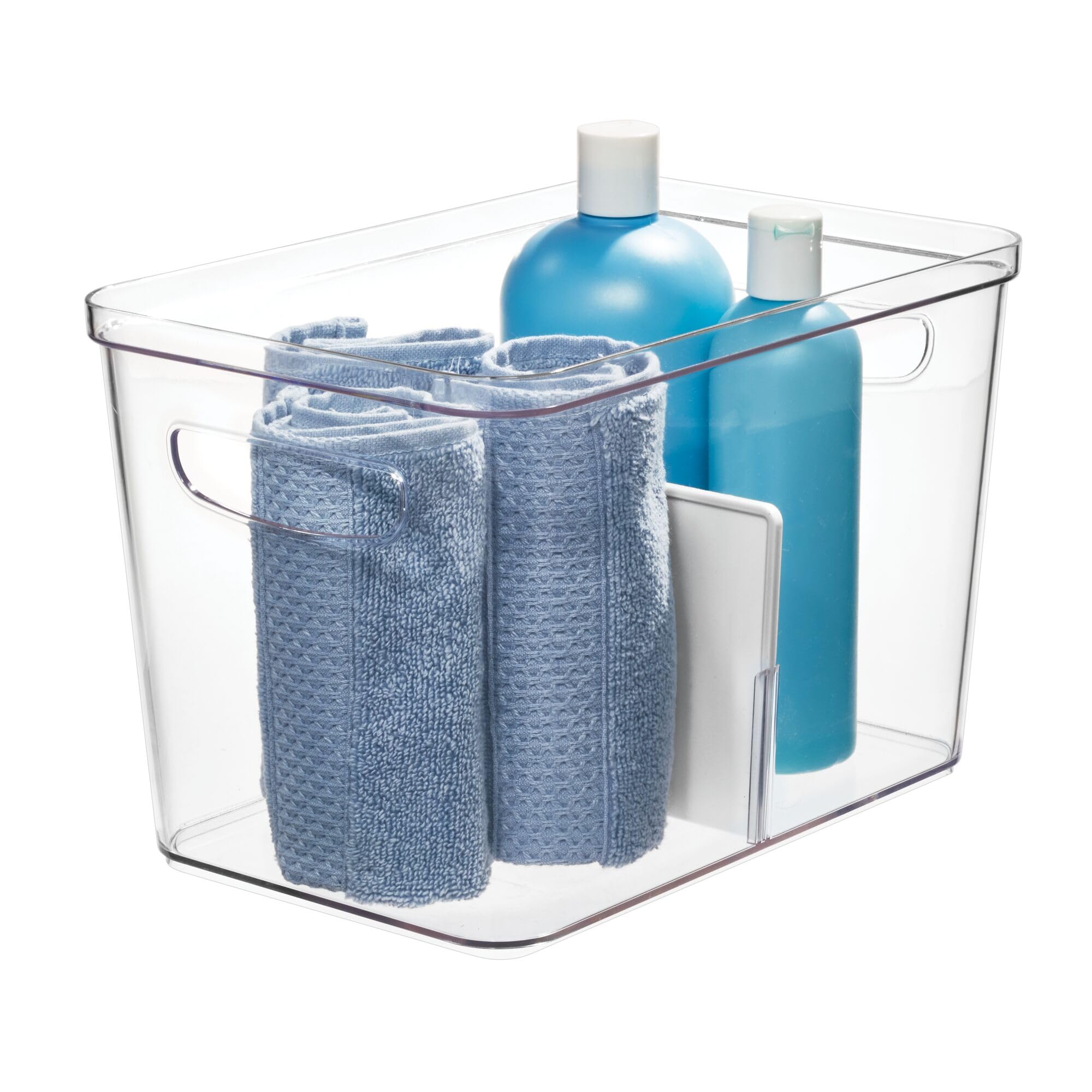 InterDesign iDesign - Set di 2 contenitori divisi per dispensa da cucina, colore: trasparente/bianco opaco