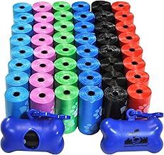 Downtown Pet Supply Poop Bags for Dogs with Dispenser, 1000 Count - Leak-Proof Dog Waste Bags and Bone-Shaped Dog Poop Bags Holder for Leash - Rainbow with Paw Prints, 12.5" x 8.5"