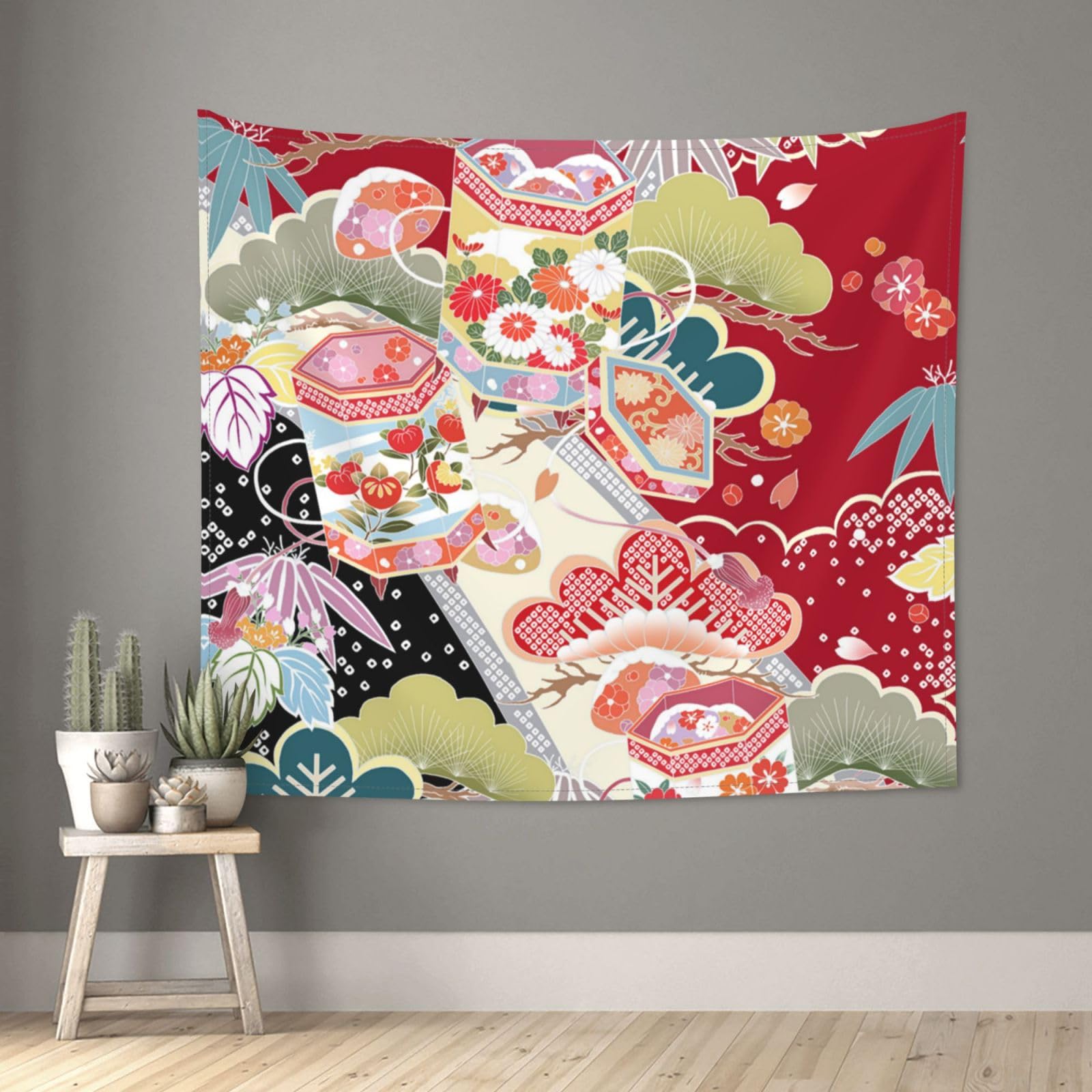 壁掛け タペストリー 着物 和柄 Amazon.co.jp: タペストリー 60×51インチ 和風の絵 かわいい花 和柄
