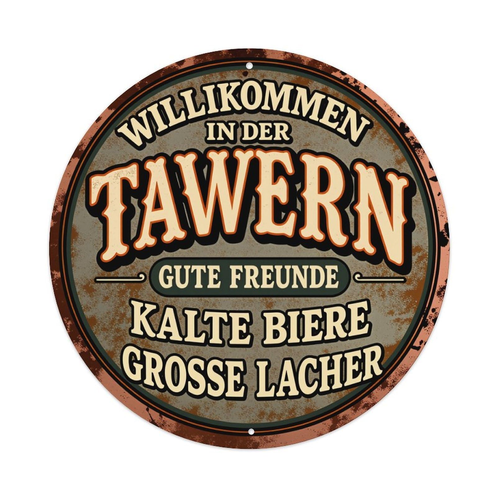 Welcome To The Tavern Good Friends Cold Beers Big Laughs Round Tin Sign Vintage Metal Poster Retro Bar, Home, Man Cave, Kitchen, Laundry Room Wall Art Decor Gift 8x8Inch