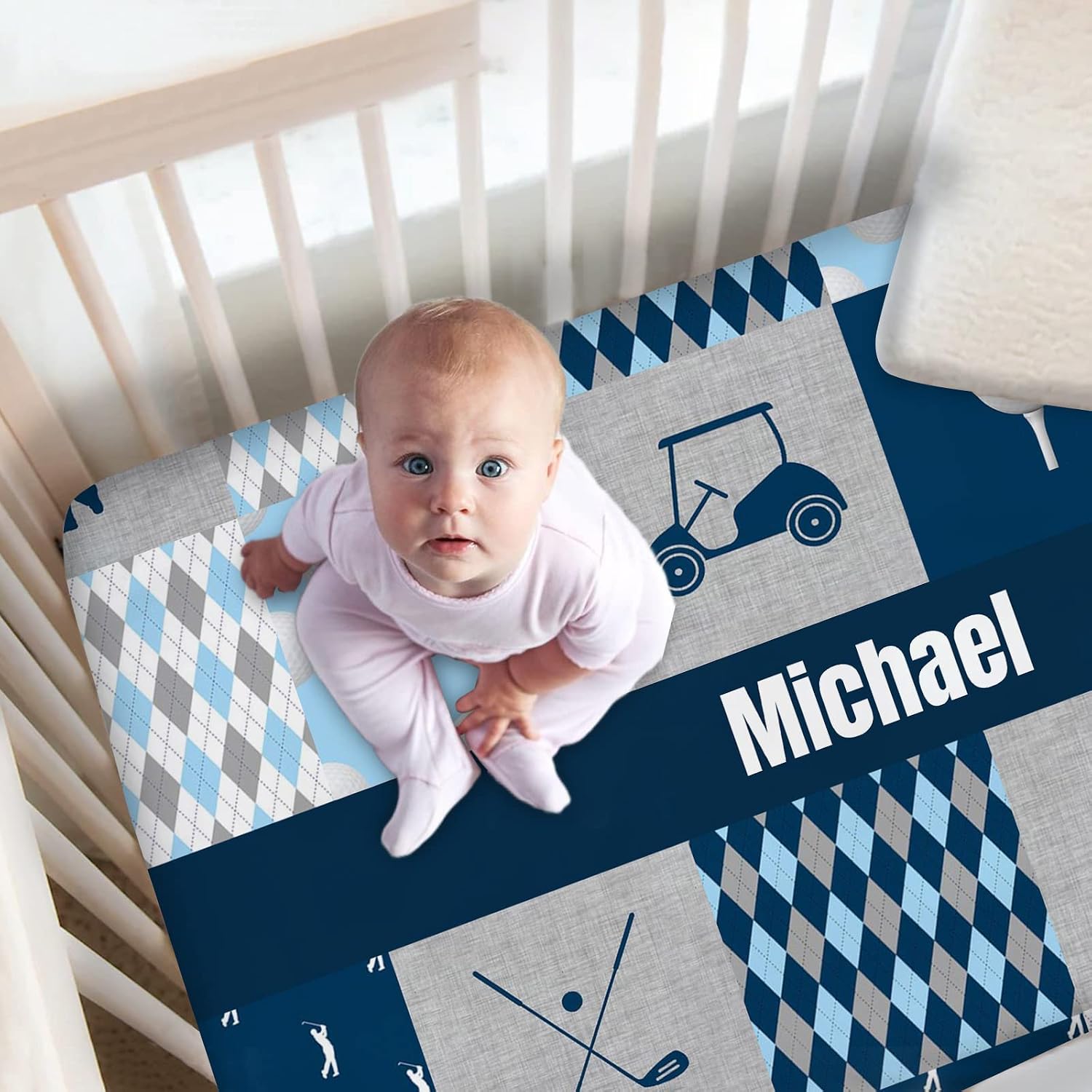 Personalized Crib Bedding Set for Baby Boys, Custom Baby Boy Crib Bedding Set with Name, Nursery Bedding, 2 Piece Crib Bedding Sets, Crib Comforter, Crib Fitted Sheets for Babies (Golf Theme)
