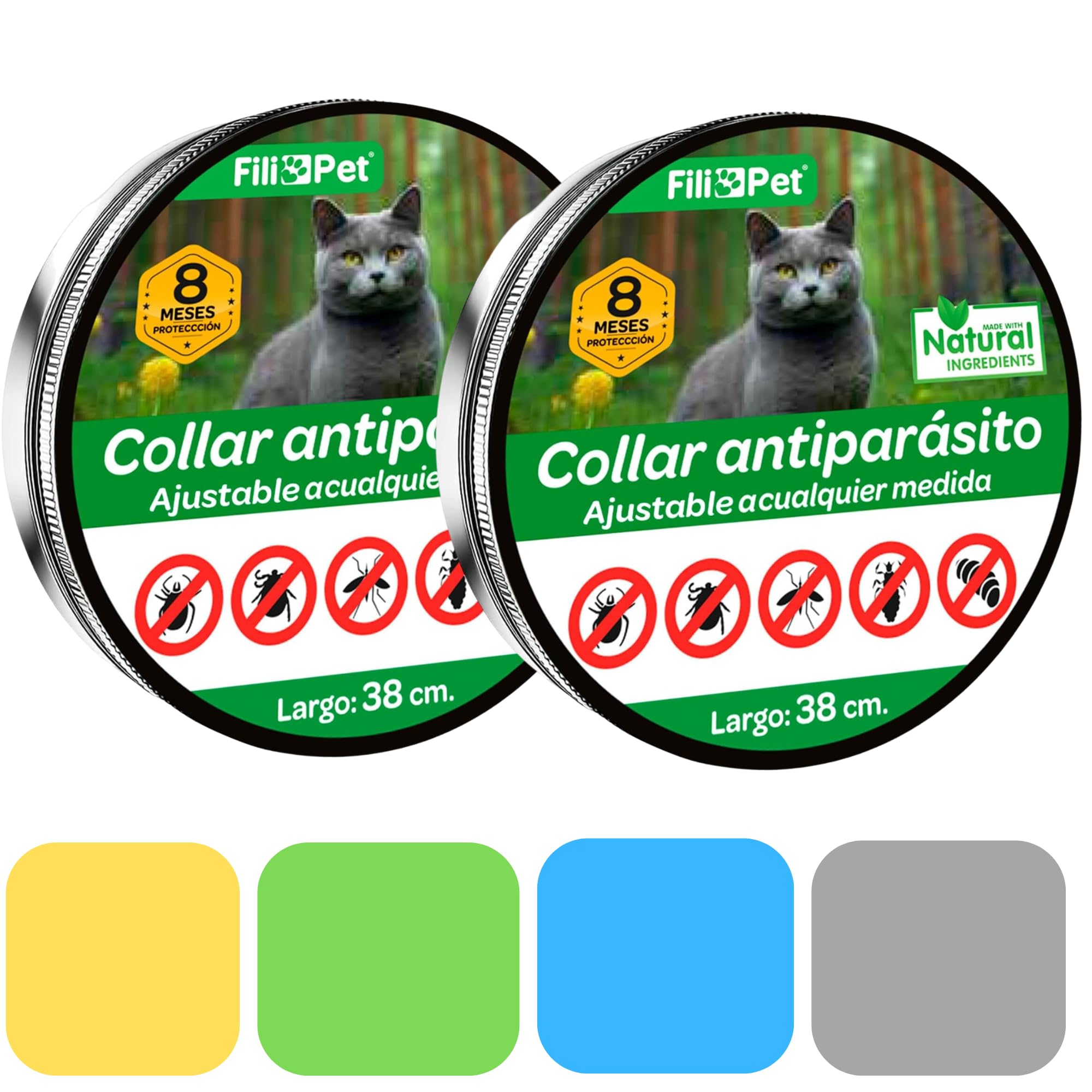 Collar Antipulgas y Garrapatas para Gatos|Pack Collar Antiparasitario Protección 8 Meses|Talla única, Totalmente Ajustable e Impermeable| Un Año Entero de Protección (Azul, 30cm)