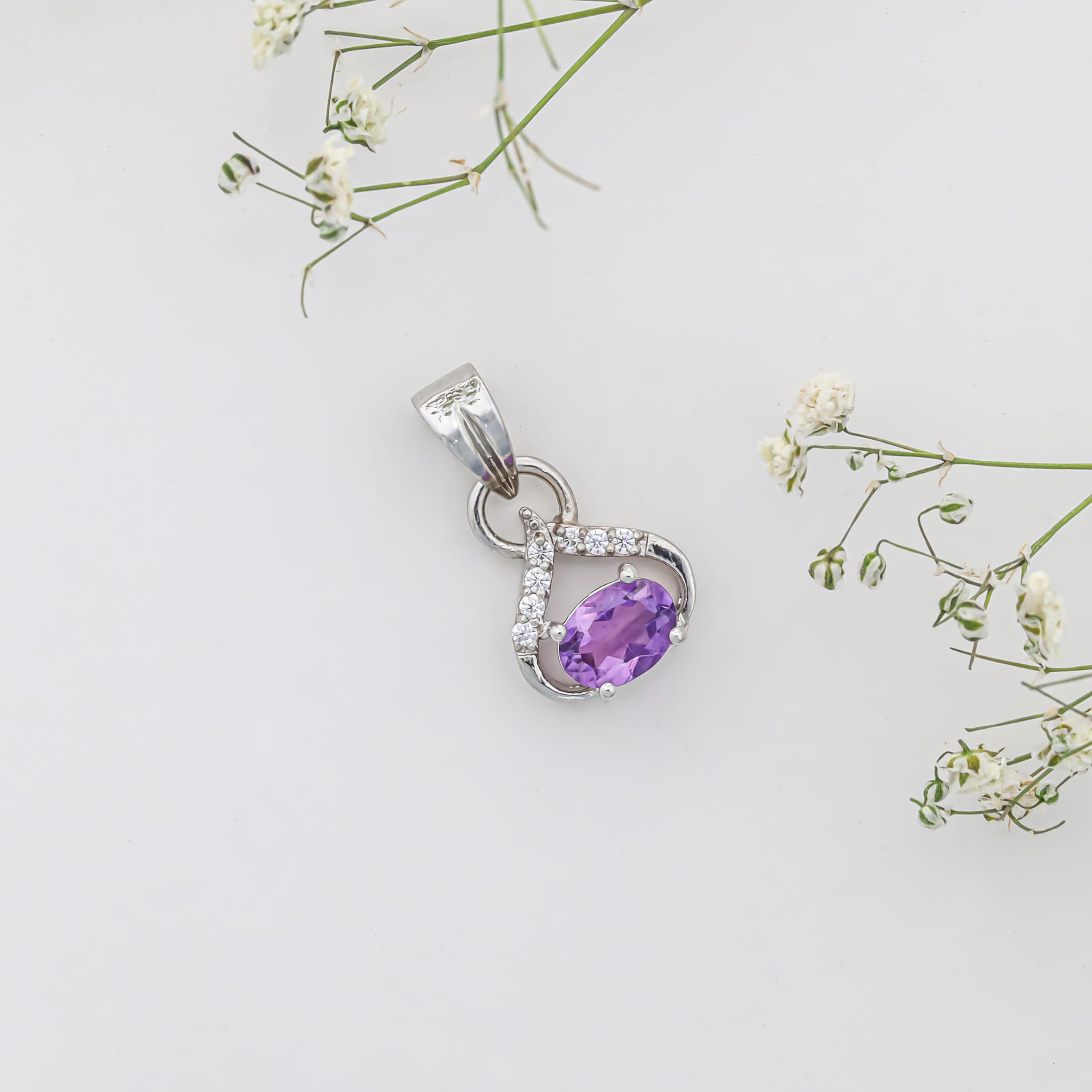 Pendentif bohème en argent sterling 925 avec améthyste ovale, taille 5 x 7 mm, pour femme, bijoux SP-620