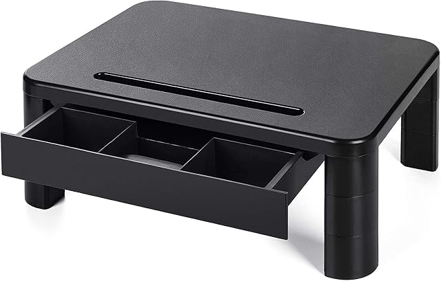 LORYERGO Monitor Stand, Laptop Stand for Desk, Height Adjustable w/Drawer, Computer Stand w/Cellphone Holder, Monitor Riser, Small Printer Stand, Monitor Stand Riser for Home & Office LEMS05