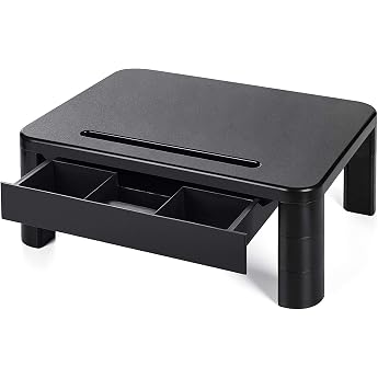 LORYERGO Monitor Stand with Drawer Height-Adjustable Screen Stand with Mobile Phone Holder Laptop Stand Desk Organiser with Extendable Drawer Office Supplies for Computer PC Printer iMac