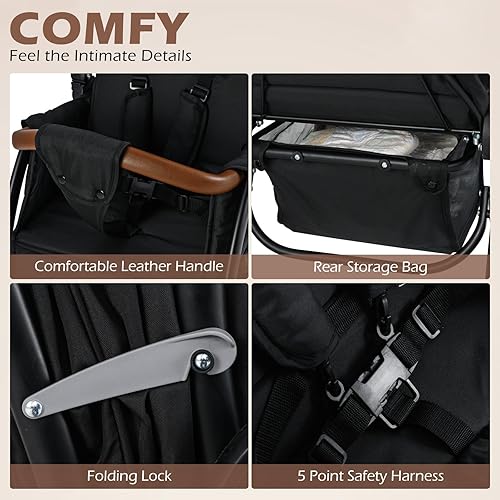 Miniatura 6 de INFANS Cochecito doble, cochecito plegable en tándem para bebé con respaldo ajustable, reposapiés de dosel, arnés de 5 puntos, canasta de