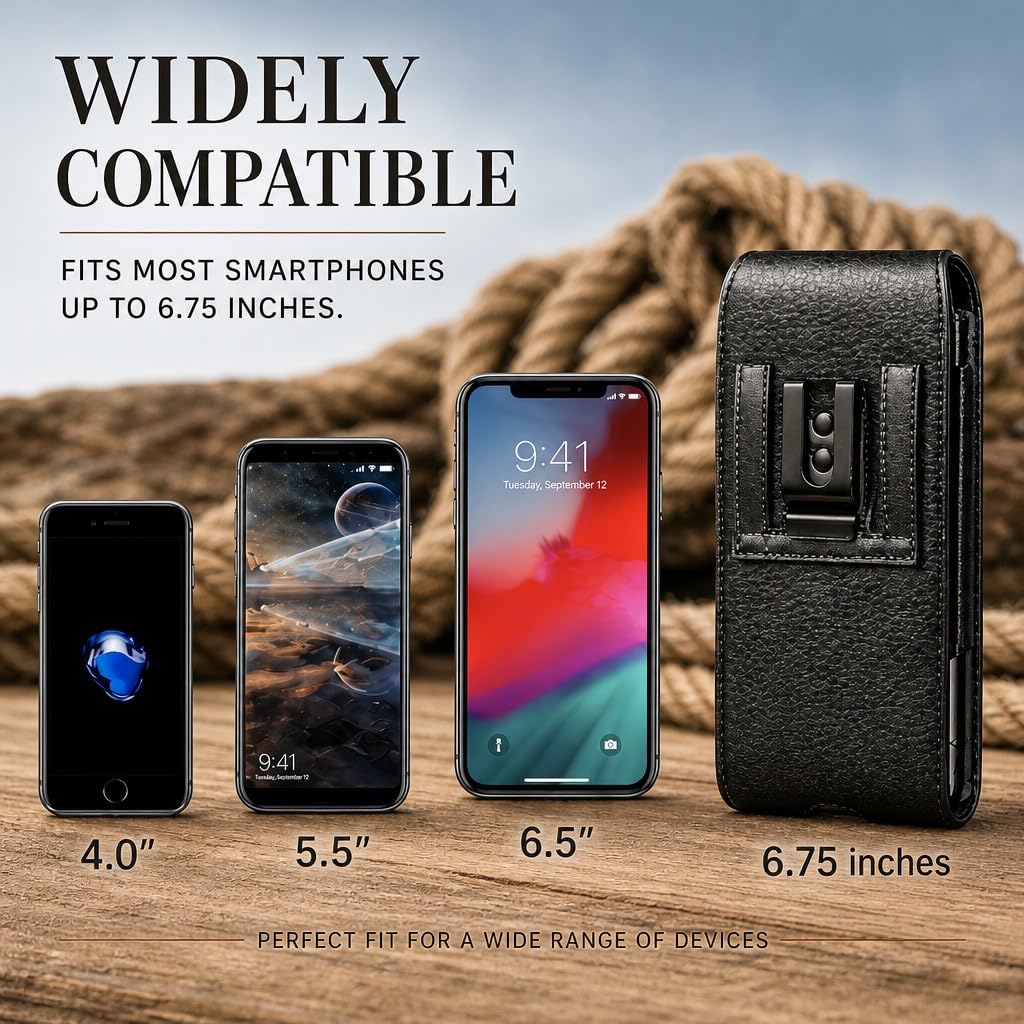 Phone Holster for Samsung Galaxy S25 Ultra S24 Plus S23 S22 S21 S20 FE 5G S10 A17 A16 A15 A14 A13 A35 A26 A36 A56 A51 A71 5G, Note 20 J7 J3 Handytasche aus Leder Gürtelclip-Halterung, Schwarz