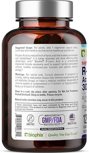 Miniatura 3 de biophix Ácido R-lipoico de 300 mg estabilizado 120 cápsulas vegetarianas - con biotina - Soporte antioxidante de alta potencia - Sin OMG - Sin