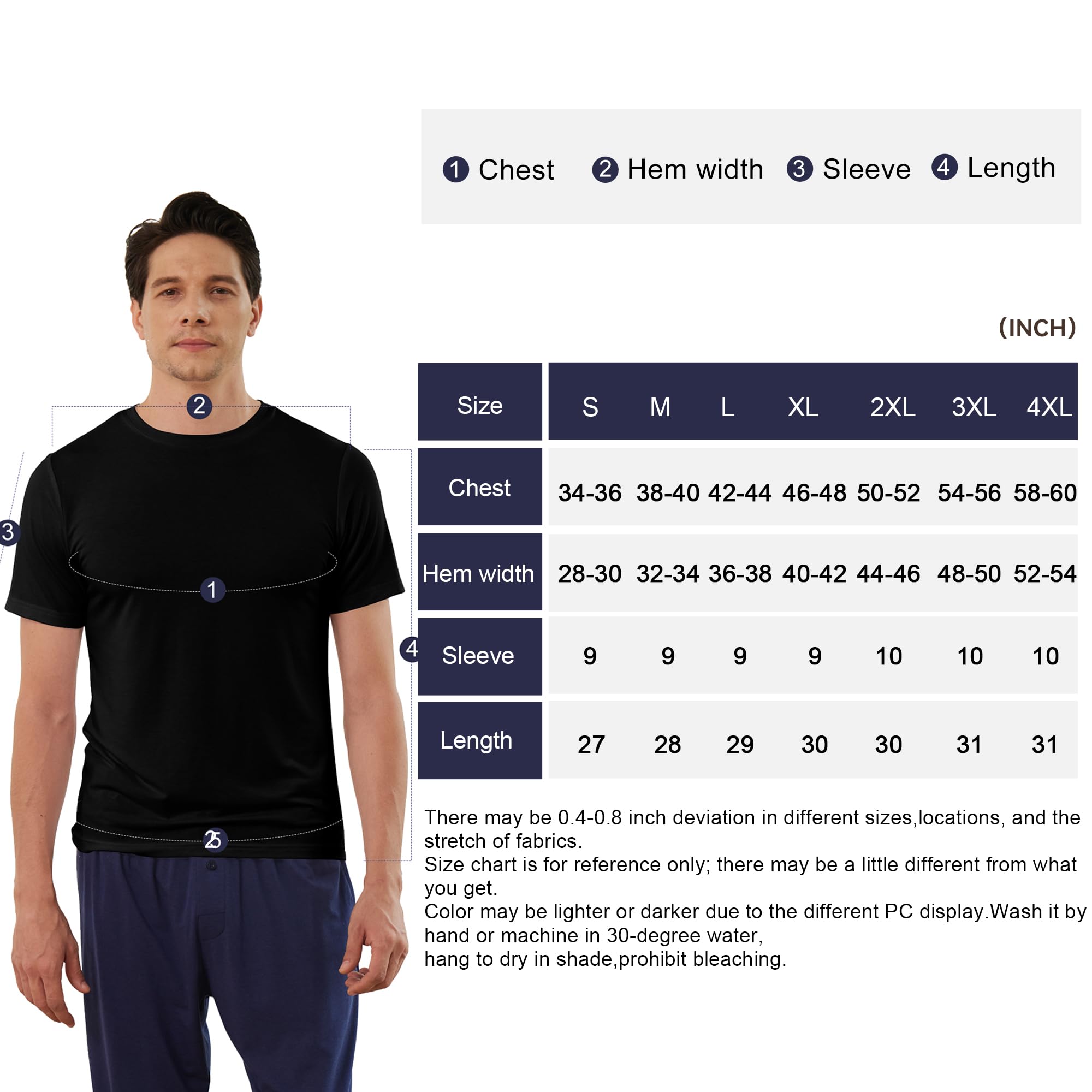 BAMBOO COOL Camisetas interiores para hombre con cuello redondo que absorben la humedad, transpirables, elásticas, suaves, paquete de 3 o 6 unidades