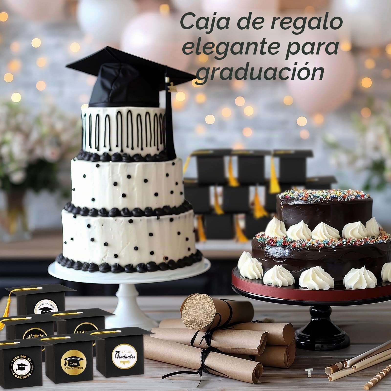 Sinmoe 36 Piezas Cajas Regalo Graduación en Forma de Birrete con Borlas Amarillas y 36 Pegatinas, Cajitas para Chuches y Recuerdos de Graduación ABI 2026
