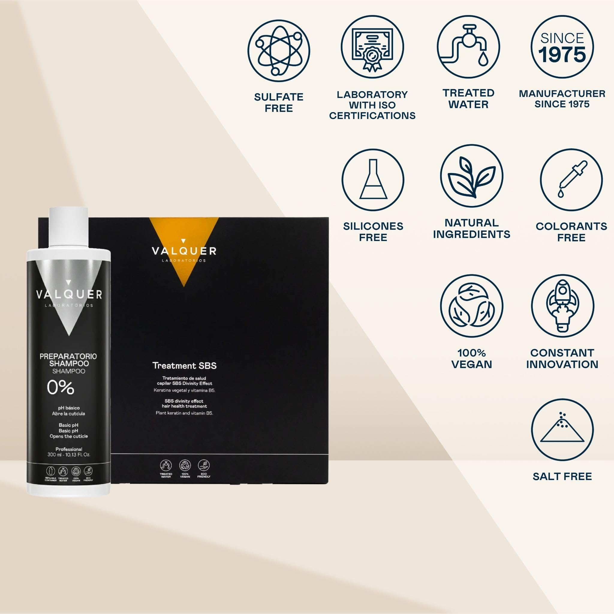 Valquer Pack Tratamiento de Salud Capilar SBS y Champú Preparador 300 ml. Hidrata, Repara y Regenera el Cabello Dañado y Seco con Keratina Vegetal, Germen de Trigo y Vitamina B5. Vegano.