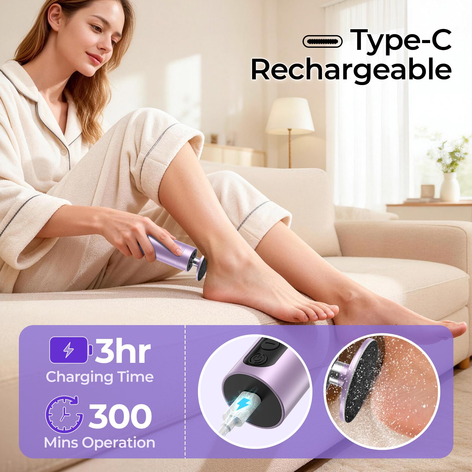 Lima Pies Electrica Durezas, 2 en 1 Pedicura Profesional Quita Durezas para Pies, Lima Electrica pies con 2 Cabezales, Limador de durezas pie Eliminar Electrico Recargable Removedor de Callos