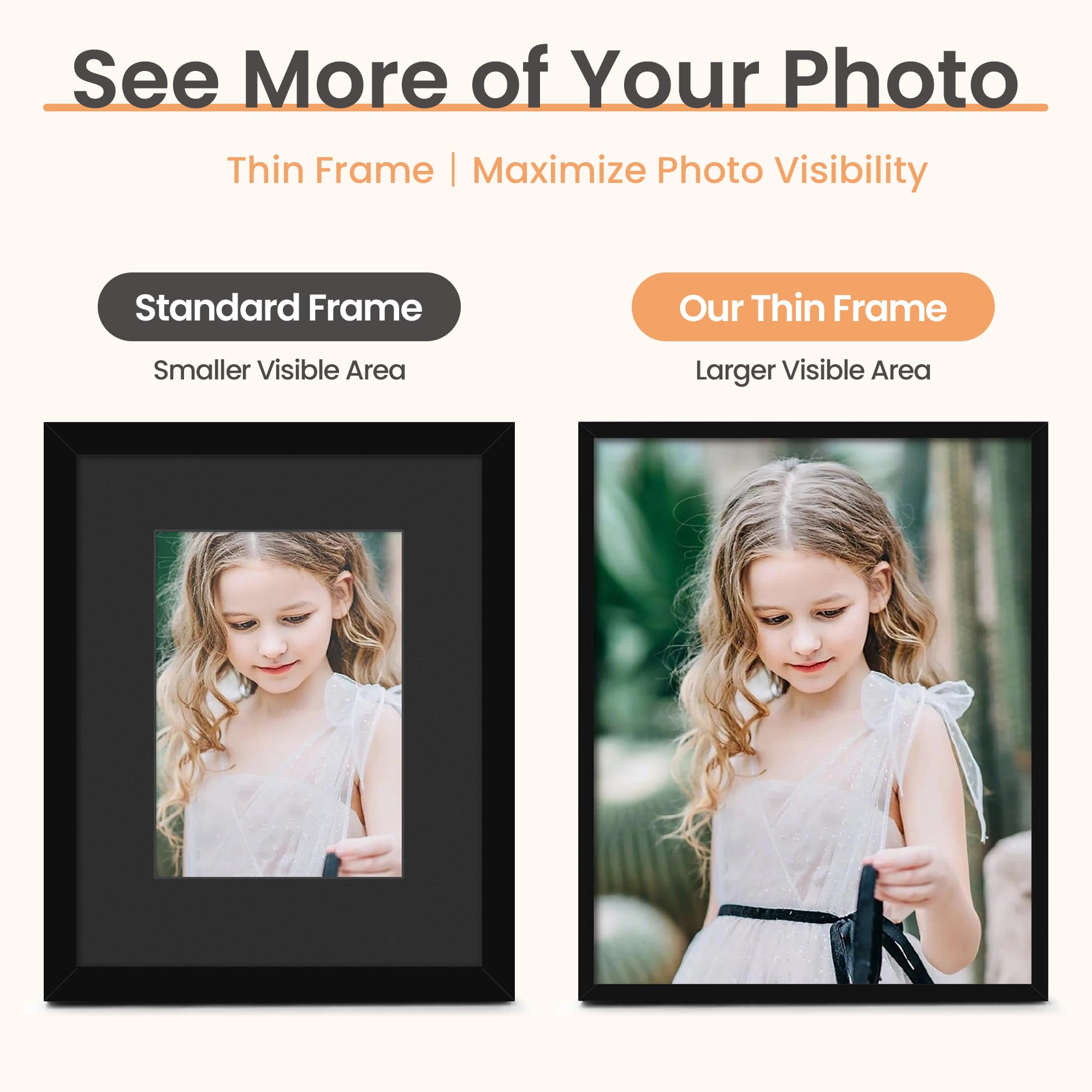 upsimples 5x7 Picture Frame Glass, Thin Border, Black Photo Frames, 3 Pack