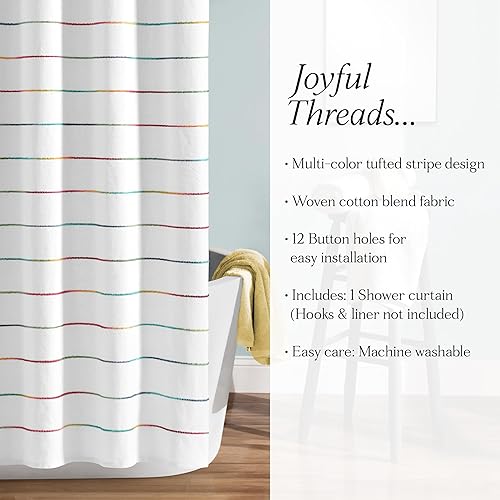 Miniatura 6 de Lush Decor Cortina de Ducha de Algodón Teñido con Hilo de Rayas Ombré, 72" W x 72" L, Arcoíris - Cortinas de Ducha de Tela - Cortina de Baño a Rayas