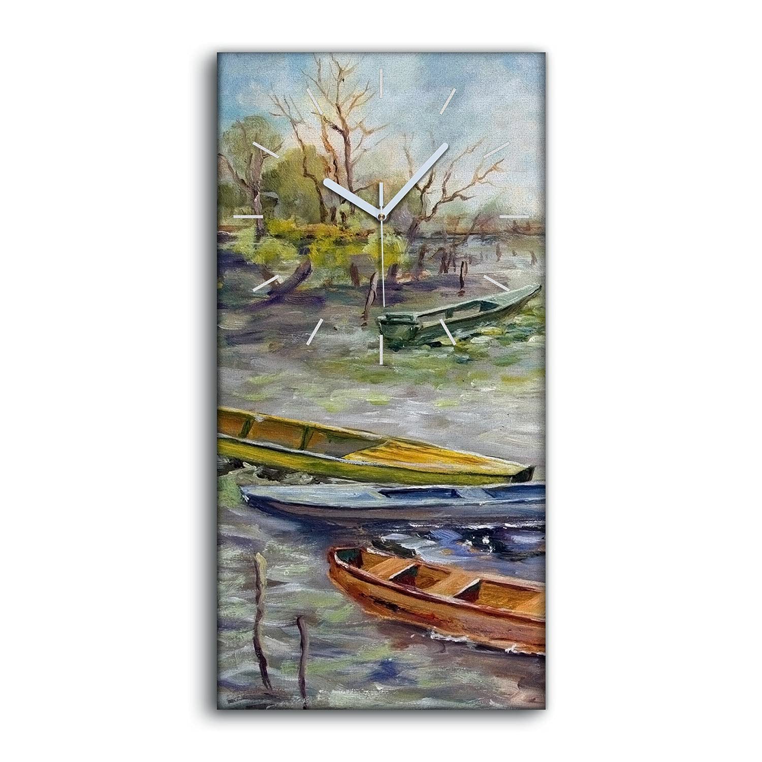 Horloge sur Toile Art Moderne Tableau Haut de Gamme Paysage Bateaux Ciel Nuages 30x60