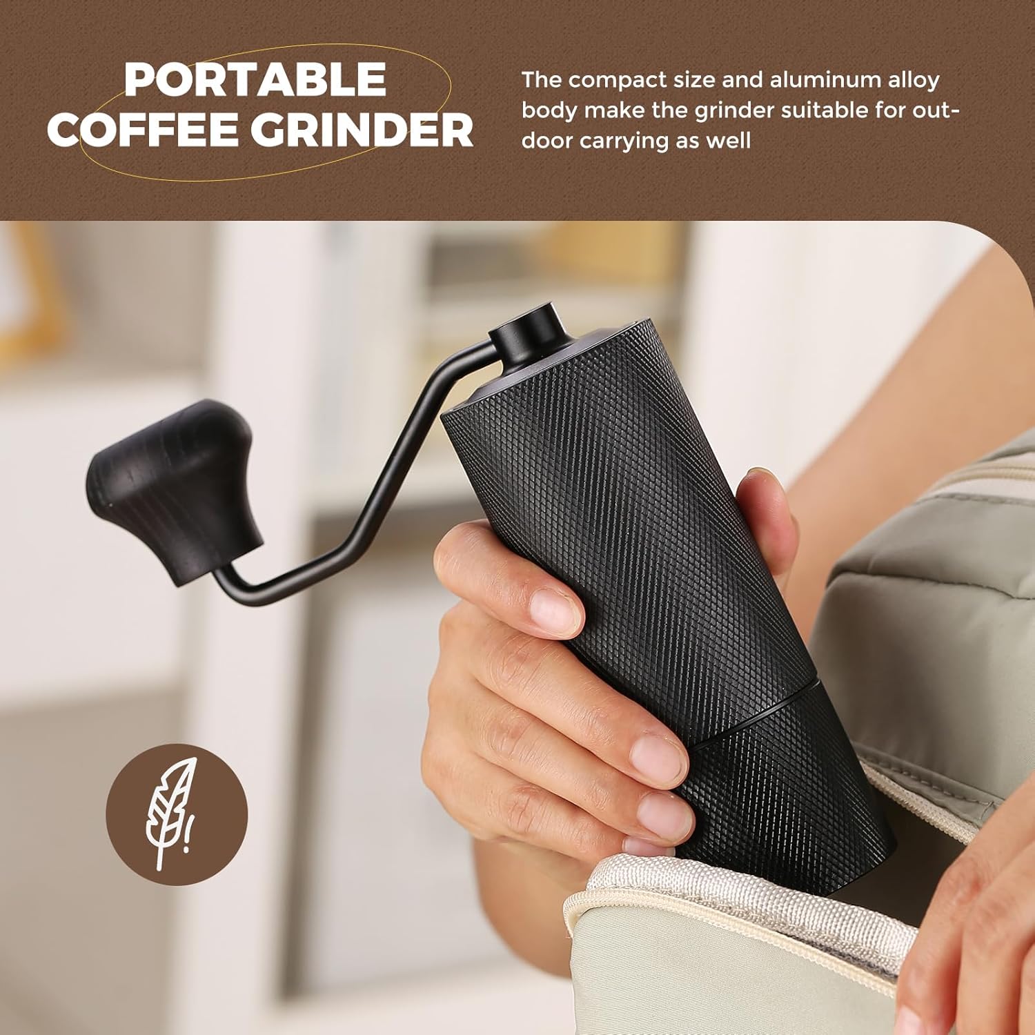 Manual Coffee Grinder CNC Stainless Steel 7 Star Conical Burr Coffee Grinder Hand with12 gears Adjustable Coarseness For Espresso, Drip Coffee, French Press Capacity 25g Portable Coffee Bean Grinder