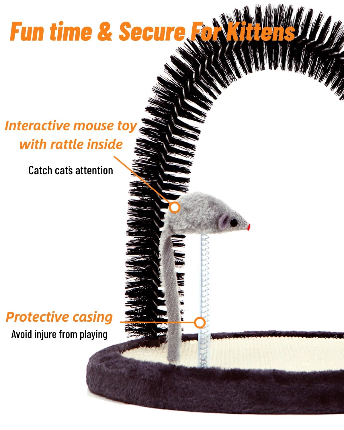 Happi N Pets The Original Cat Arch Self Groomer - Masajeador de Pelo de Gato para Aseo con Almohadilla rascadora de sisal para Gatos y Juguete de Hierba gatera, rascadores de Cara de Gato, Cepillo