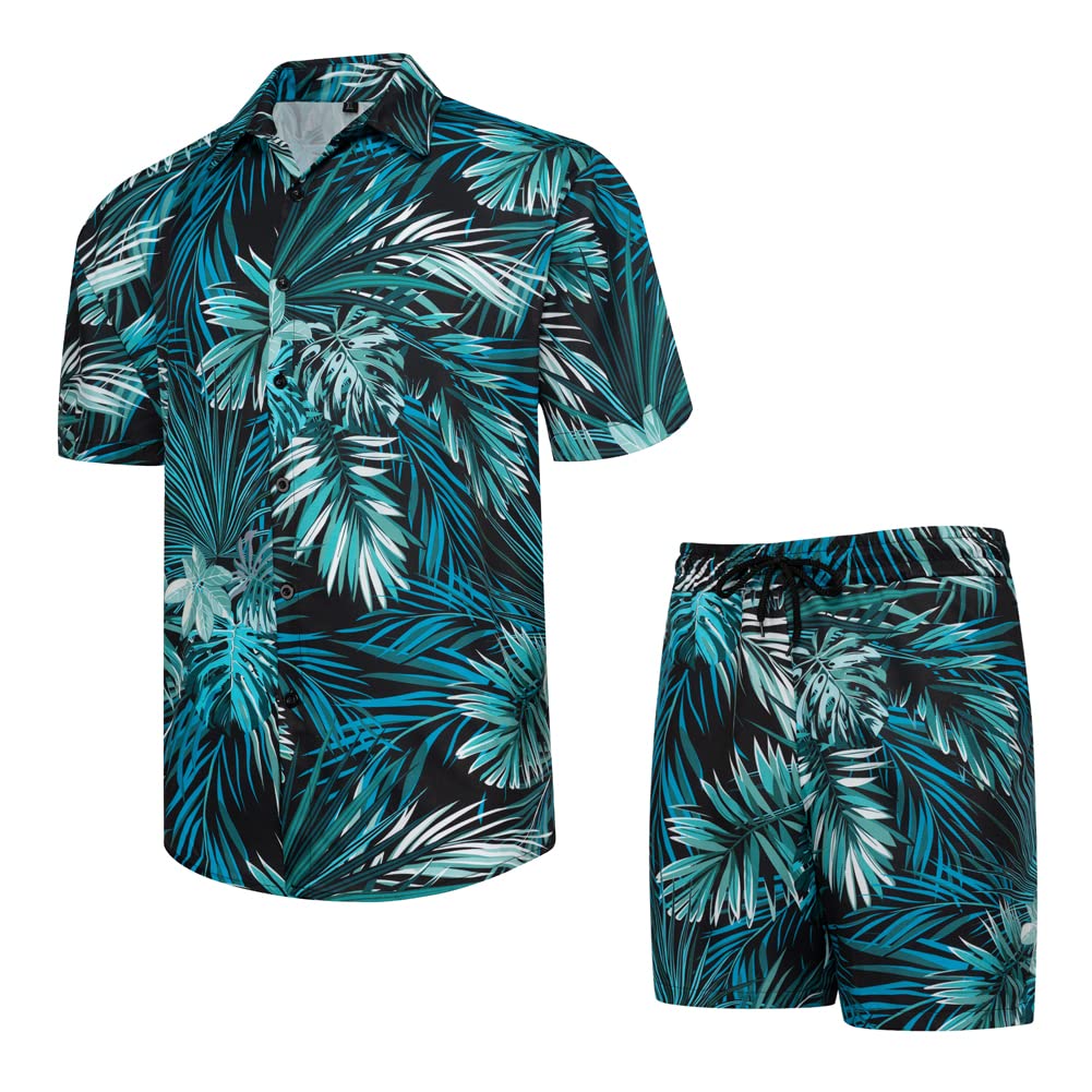 Set di camicia hawaiana e pantaloncini da uomo Set camicia da spiaggia floreale tropicale casual Aloha hawaiano a maniche corte abiti estivi da festa con bottoni camicia a fiori 2 pezzi abiti