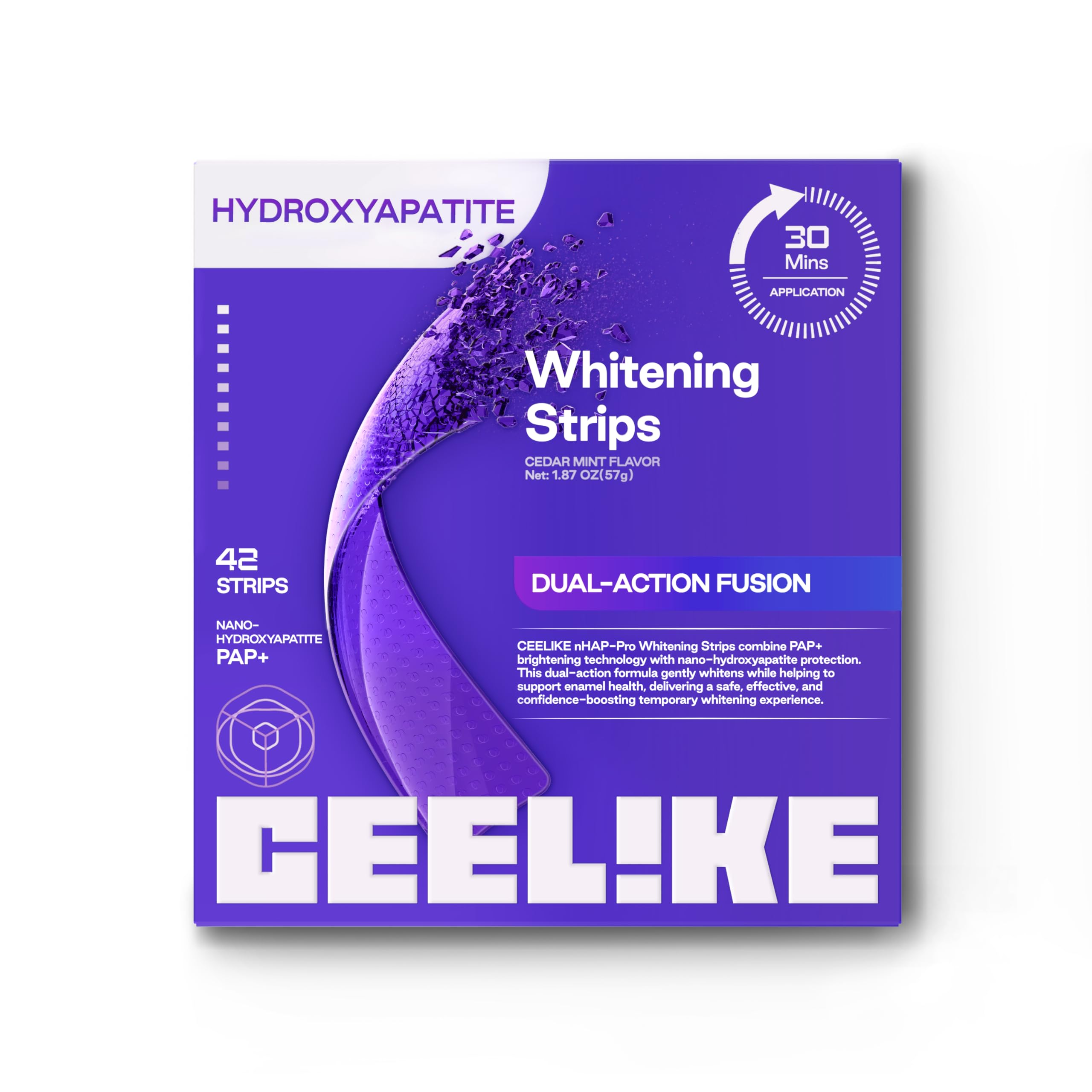 Bandes blanchissantes violettes pour les dents - PAP + nHAP - Technologie violette correctrice - 42 bandes (21 utilisations) - Adaptées aux dents sensibles