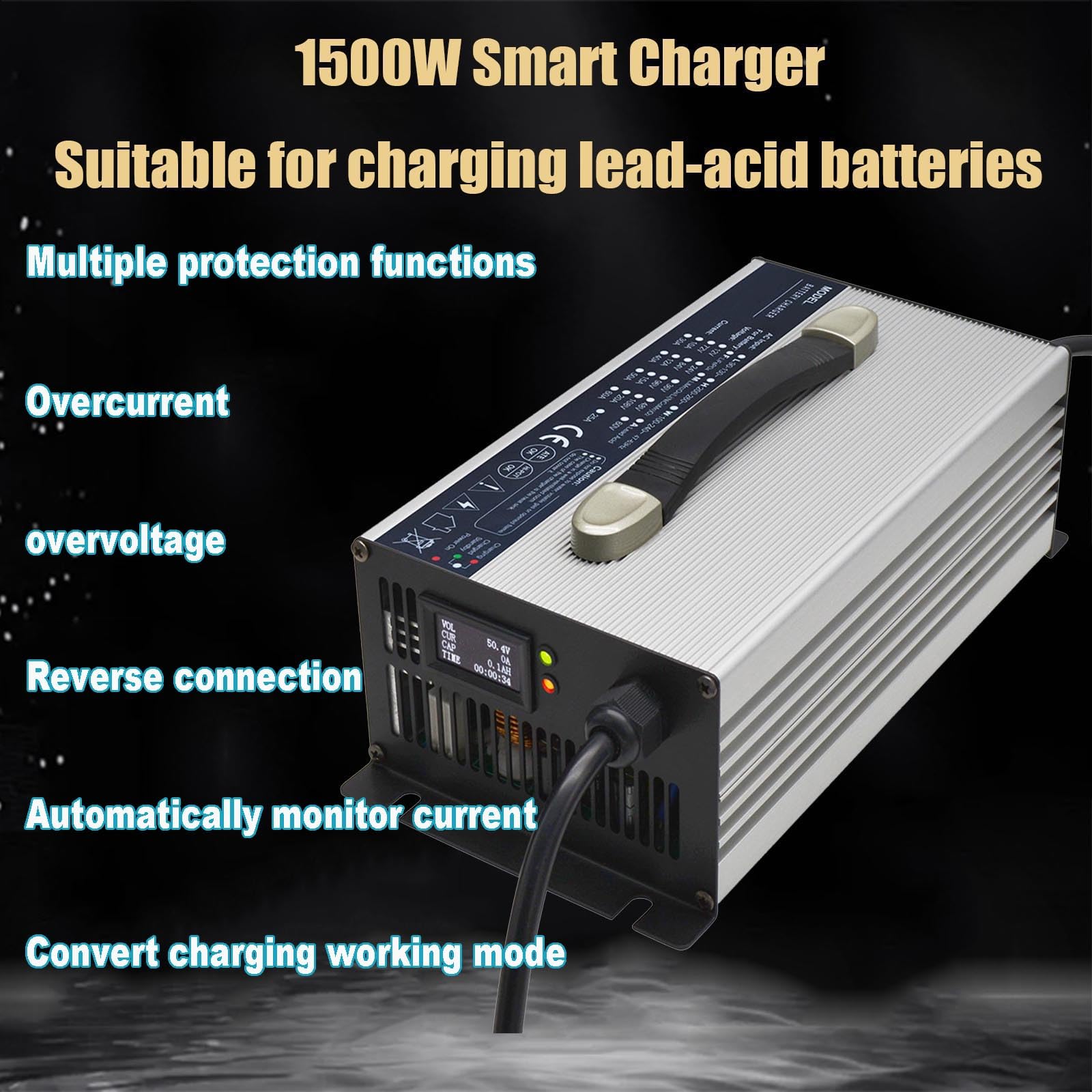 Cargador Batería 1500W, Cargador Carretilla Elevadora Eléctrica 24V 40A, Cargador Transpaleta con Pantalla LCD, Enchufe Anderson 50A/120A/175A/350A