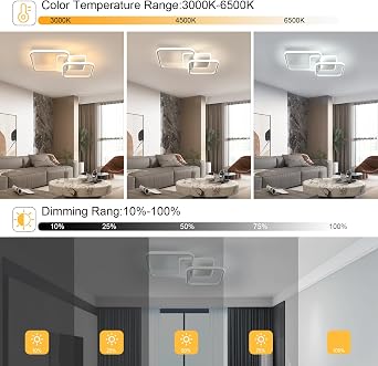 LED Ceiling Light Dimmable, 48W 5400LM Ceiling Lamp with Remote Control, Dimmable 3000K-6500K, Square Acrylic Flush Mount Ceiling Light for Living Room Bedroom Dining Room Kitchen, White [Energy Class E]