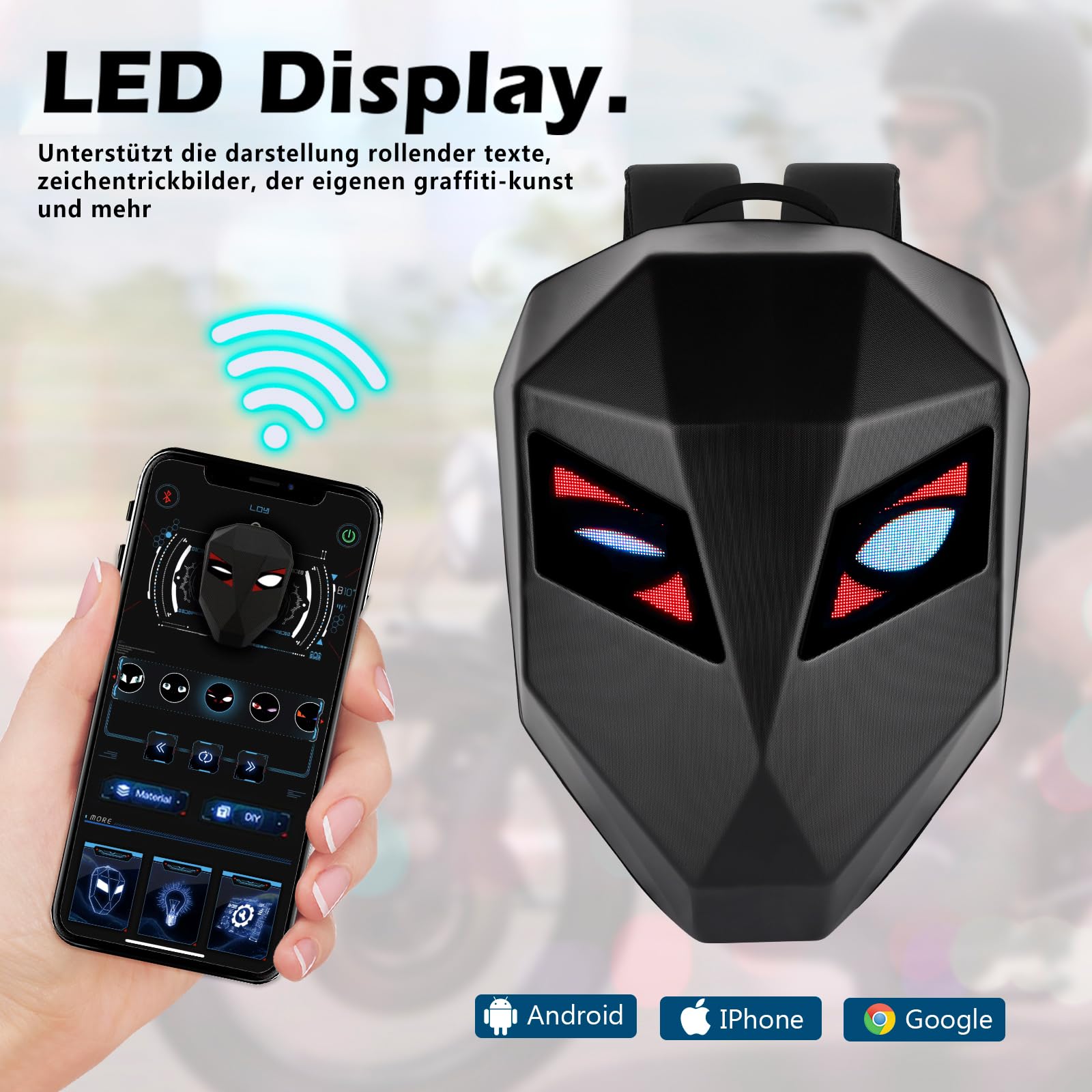 LED otorradrucksack，rogrammierbarer Rucksack mit Display，odischer multifunktionaler Rucksack，eeignet als Festgeschenk