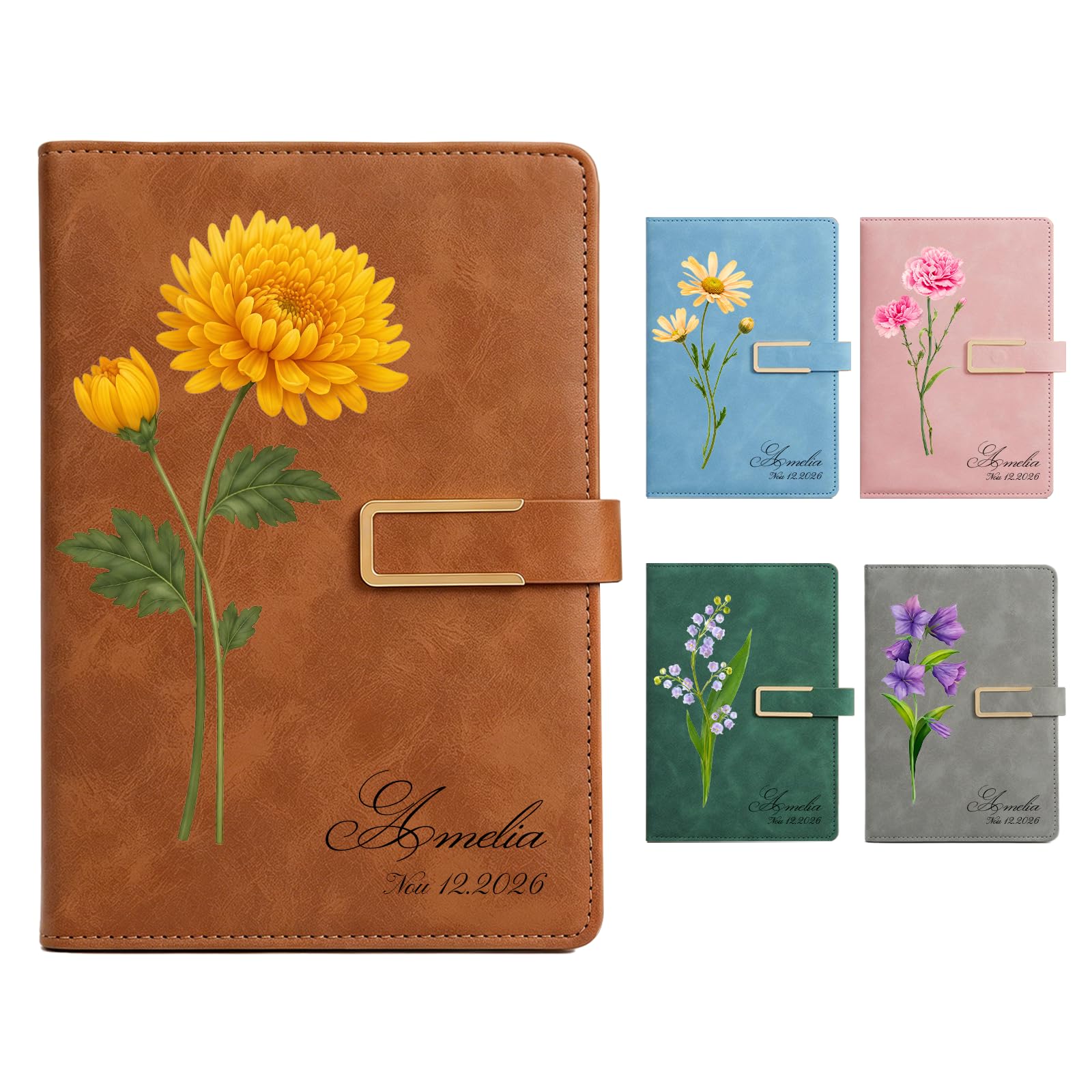 TQK Personalised Notebook for Women, Custom Birth Flower with Name (customize 1)