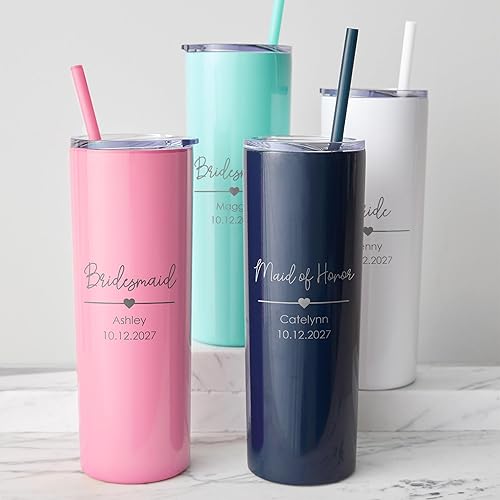 Miniatura 7 de Lifetime Creations Vaso de regalo personalizado para dama de honor con pajilla, de 20 onzas, vaso delgado aislado al vacío de acero inoxidable con