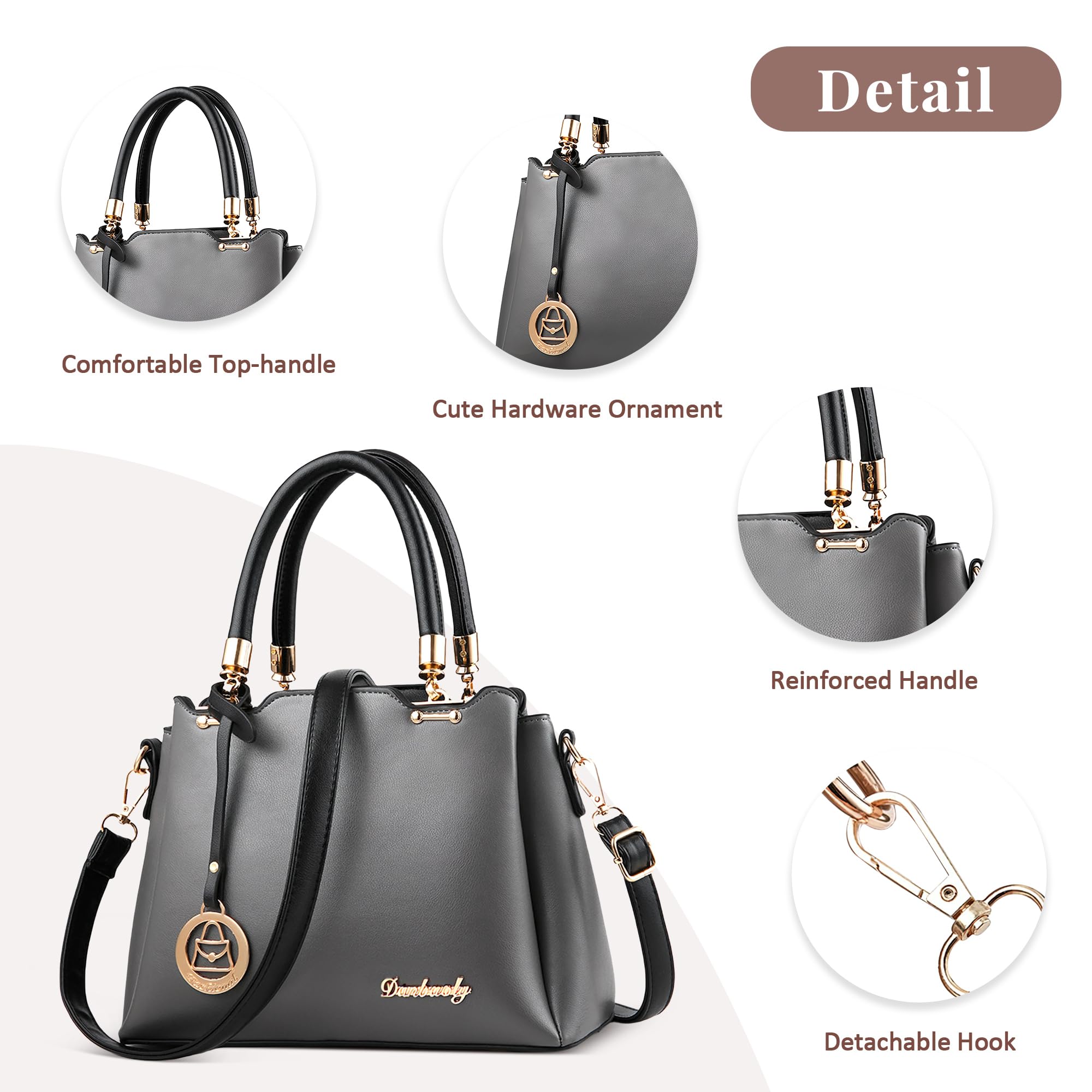Borse a Mano Donna Borsa Donna Elegante Borsa Tracolla Mano di Medie Dimensioni Moda Borse Donna Borsa Spalla Manico Superiore Pelle PU per Regalo Vacanze Lavoro Festa Grigio