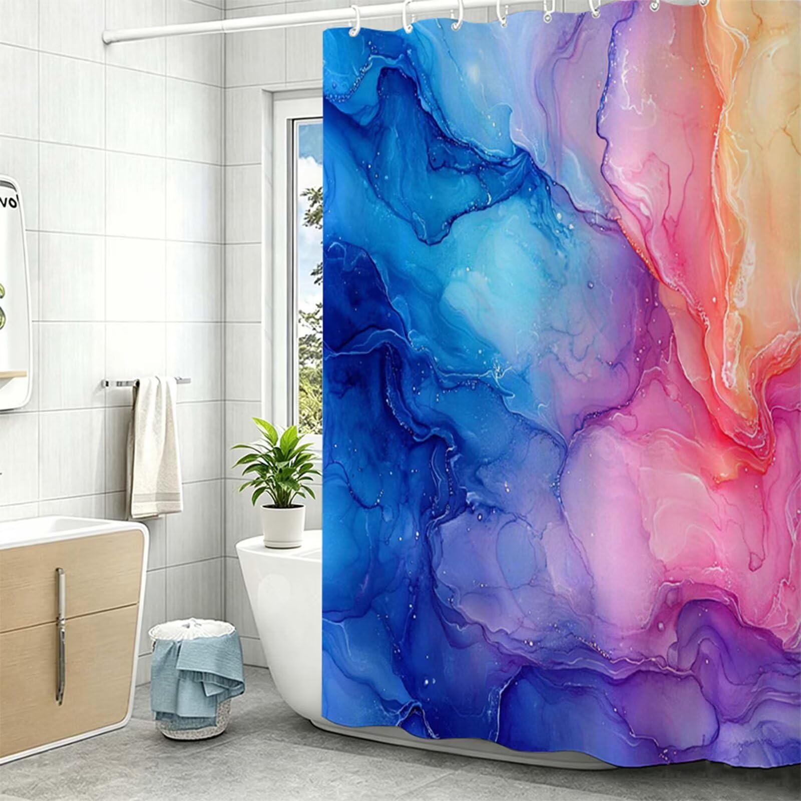 Tenda Doccia in Poliestere blu,Tende per Doccia Extra Lunga 240x200cm,Semplice Tenda Vasca da Bagno Tessuto Lavabile,Impermeabile e Facile da Pulire,con 12 Ganci,Decorazione per Bagno,Hotel Z-370