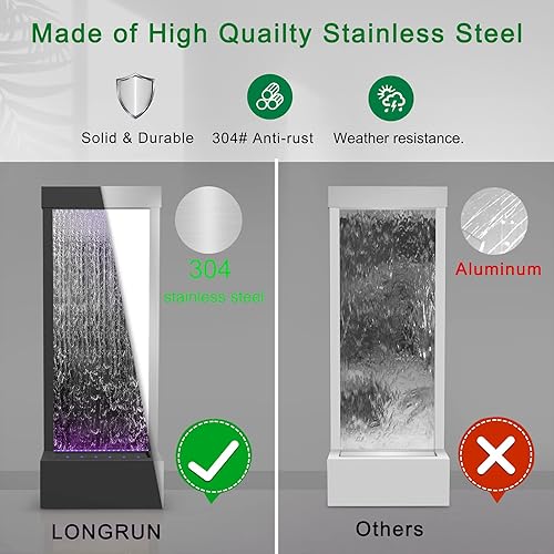 Miniatura 17 de LONGRUN Fuente de agua para interiores con espejo de cascada con luz LED multicolor controlada por aplicación, kit de fuentes de pie, 48 pulgadas