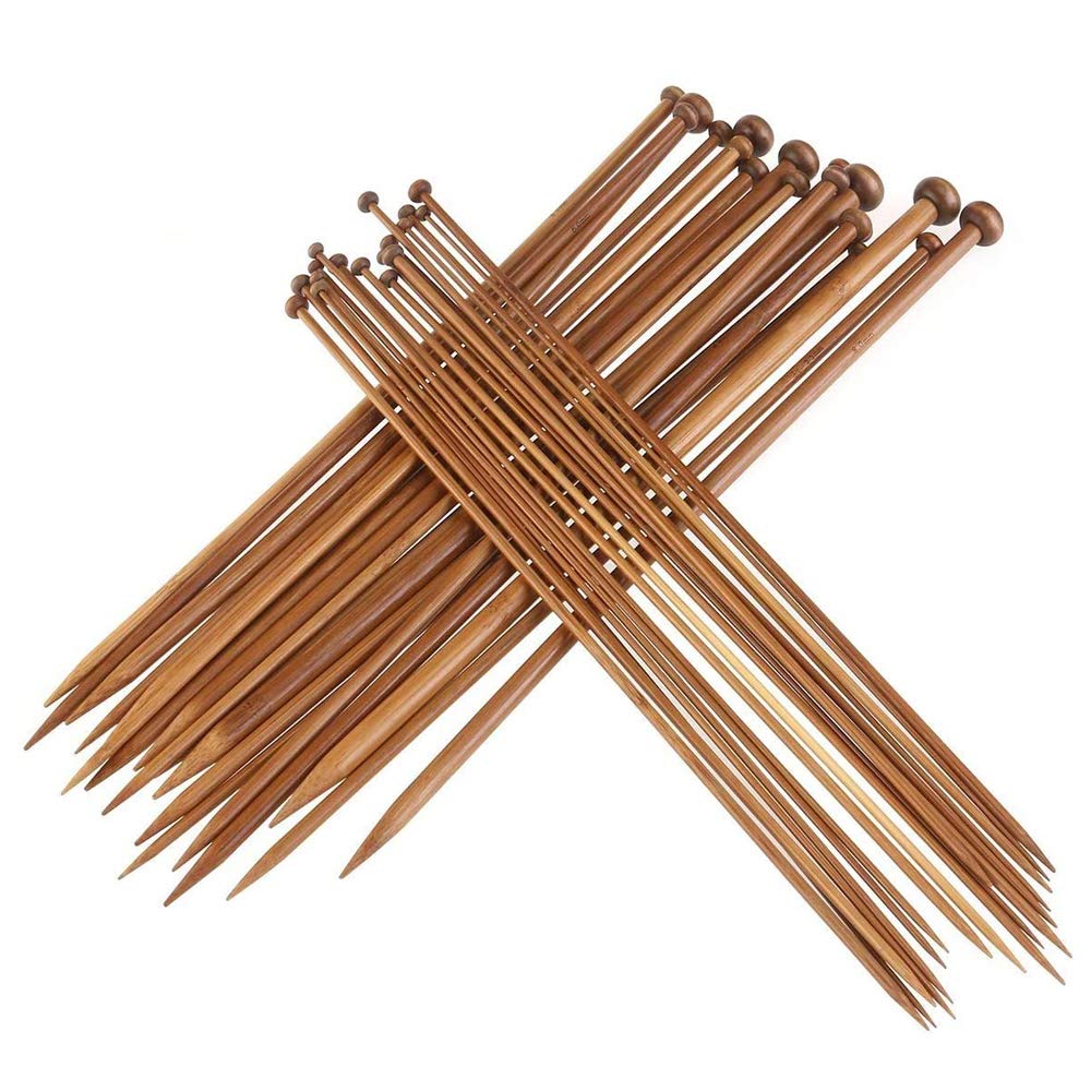 Voanzo Braun 36Pcs/Set Carbonized Bamboo Crochet Single Pointed Smooth Knitting Needles For Scarf Sweater Knitting Tools (36Cm)