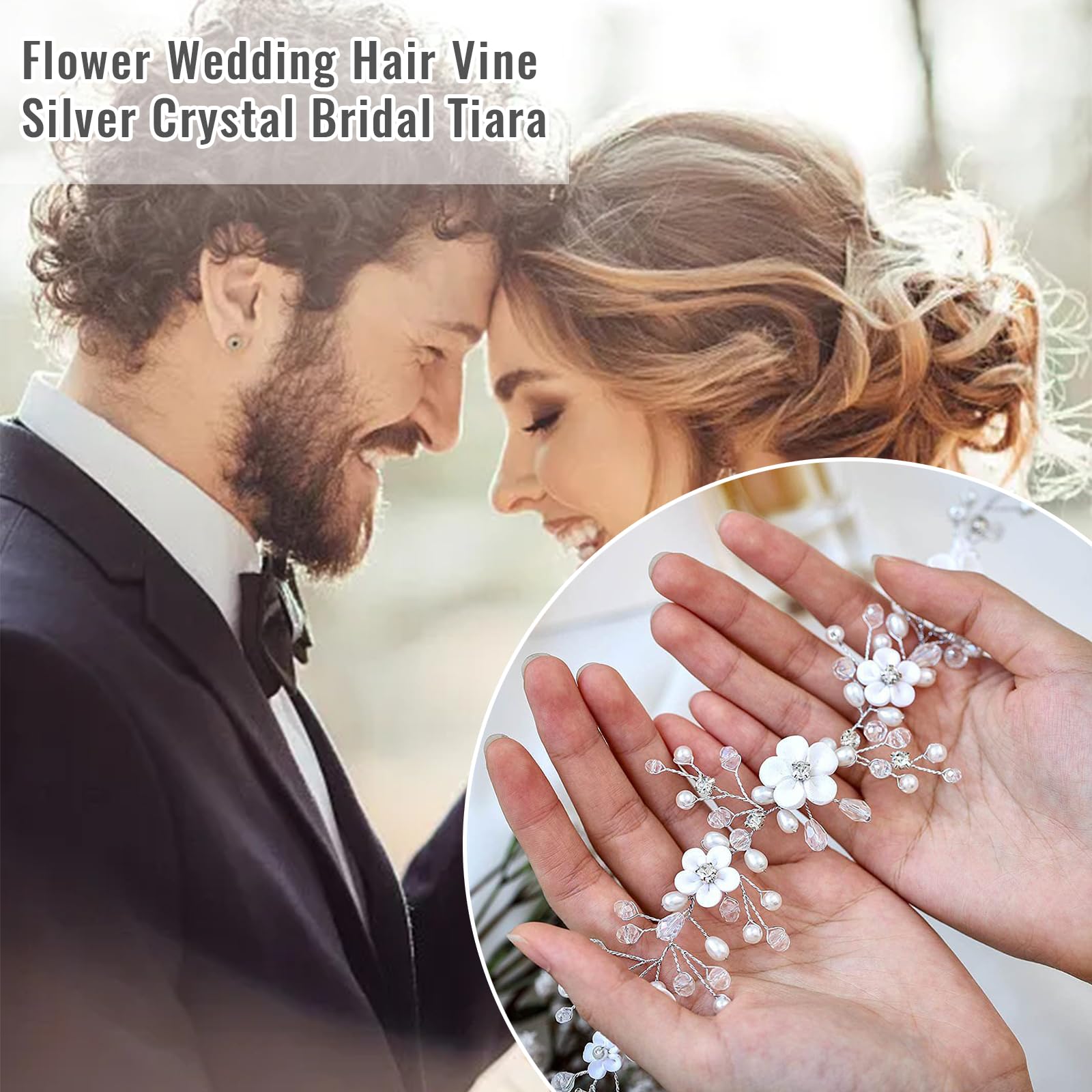 Coroncina Per Capelli Con Fiori, Perle E Strass – Tiara Da Sposa Argento Per Ragazze E Donne, Diadema Principessa Per Matrimonio E Festa