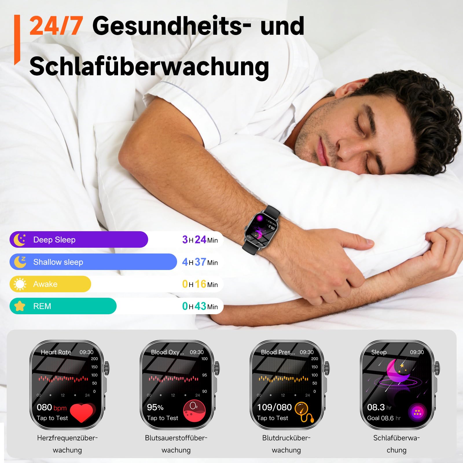2026 Smartwatch Damen Herren EKG/Blutdruck/Harnsäure/BMI/HRV/LED-Licht,2,0"Gesundheitsuhr mit 24H Blutdruckmessung SpO2 Pulsuhr Körpertemperatur Schlaf-Monitor,SOS-Notruf Fitnessuhr für iOS Android