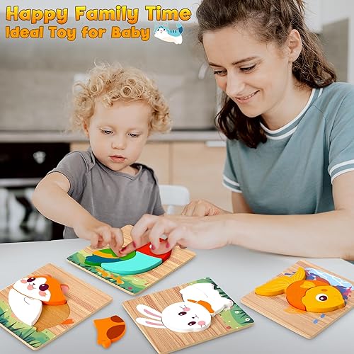 Miniatura 6 de Rompecabezas de madera para niños pequeños de 1 a 3 años, rompecabezas de animales de mascotas para bebés de 12 a 18 meses, rompecabezas educativos