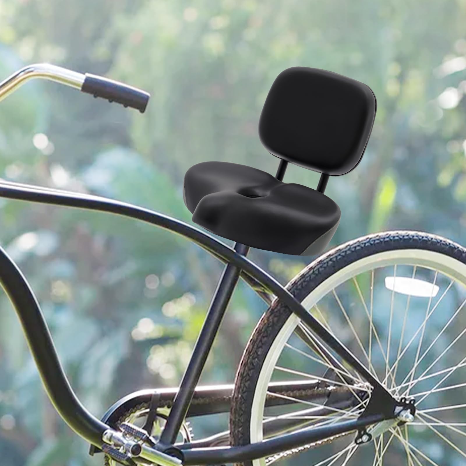 Sillín de bicicleta con respaldo, asiento ergonómico de triciclo ajustable, cómodo asiento de bicicleta para adultos y mayores, ancho 33 cm, cojín con ventilación, hasta 100 kg, color negro y gris