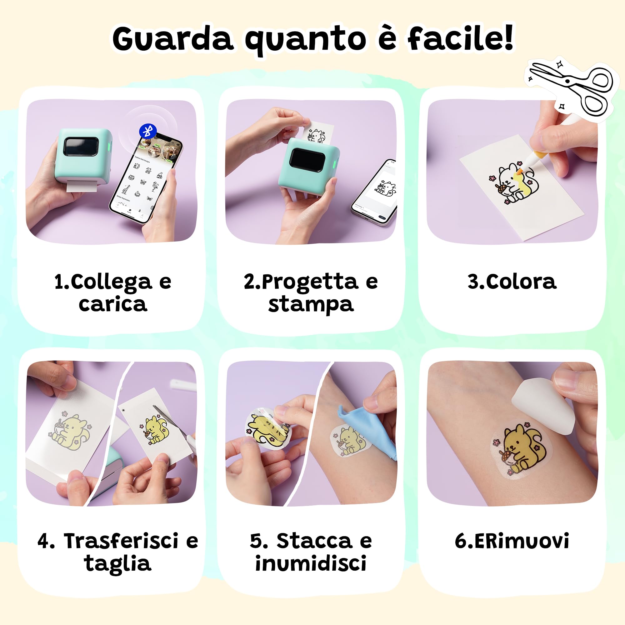 TATTMUSE Stampante Tatuaggi per Bambini, Regalo Bambina 5 6 7 8 9 10 Anni | con 40 fogli per Tattoo e 4 Pennarelli, Tatuaggi Temporanei - Attività Fai da te per Giochi Bambina 11 12 Anni