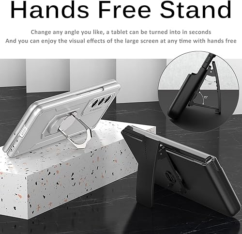 Miniatura 5 de Miimall Funda compatible con Samsung Galaxy Z Fold 3 con soporte de anillo, delgada, resistente, plegable, todo incluido, con clip trasero para el