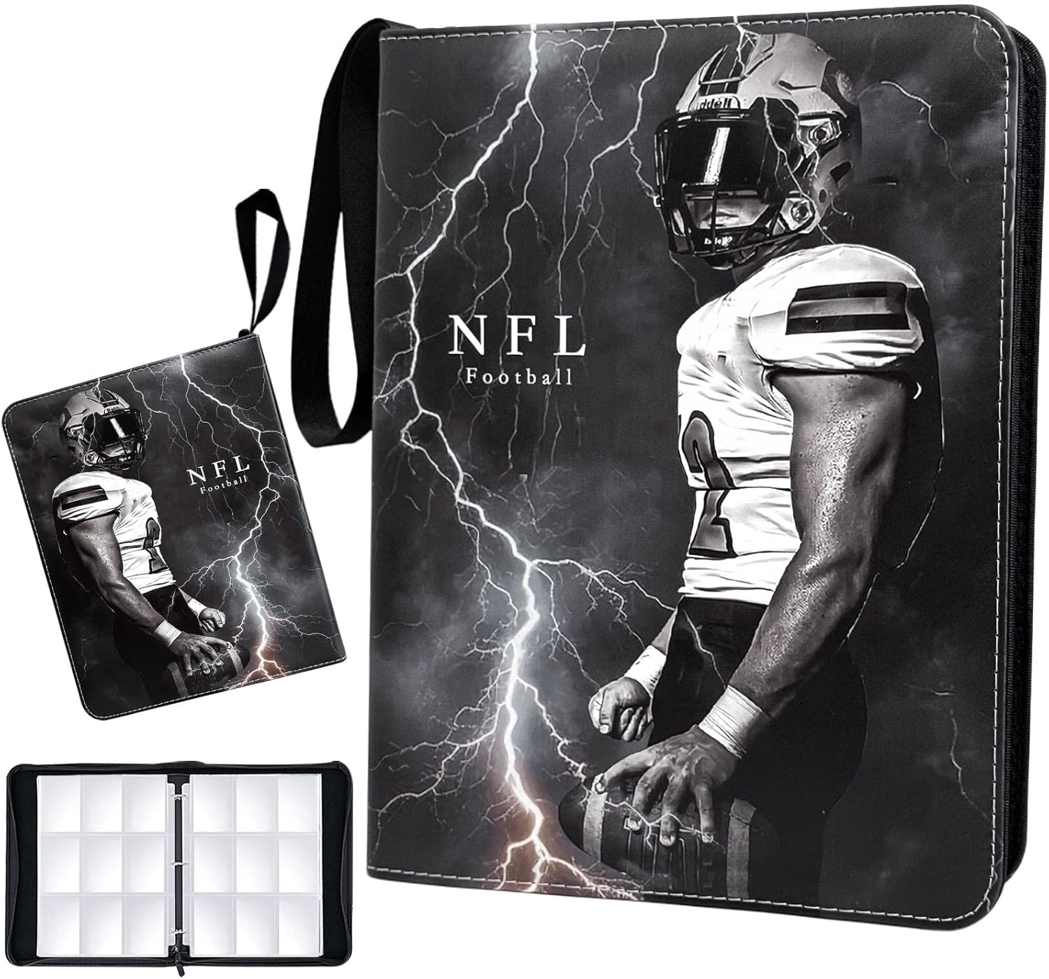 Football Card Binder 900 Pockets, Trading Card Binder 9 Pocket with 50 Removable Sleeves Fits 900 Sport Cards, 3 Ring Card Holder Binder with Zipper, Collector Storage Album