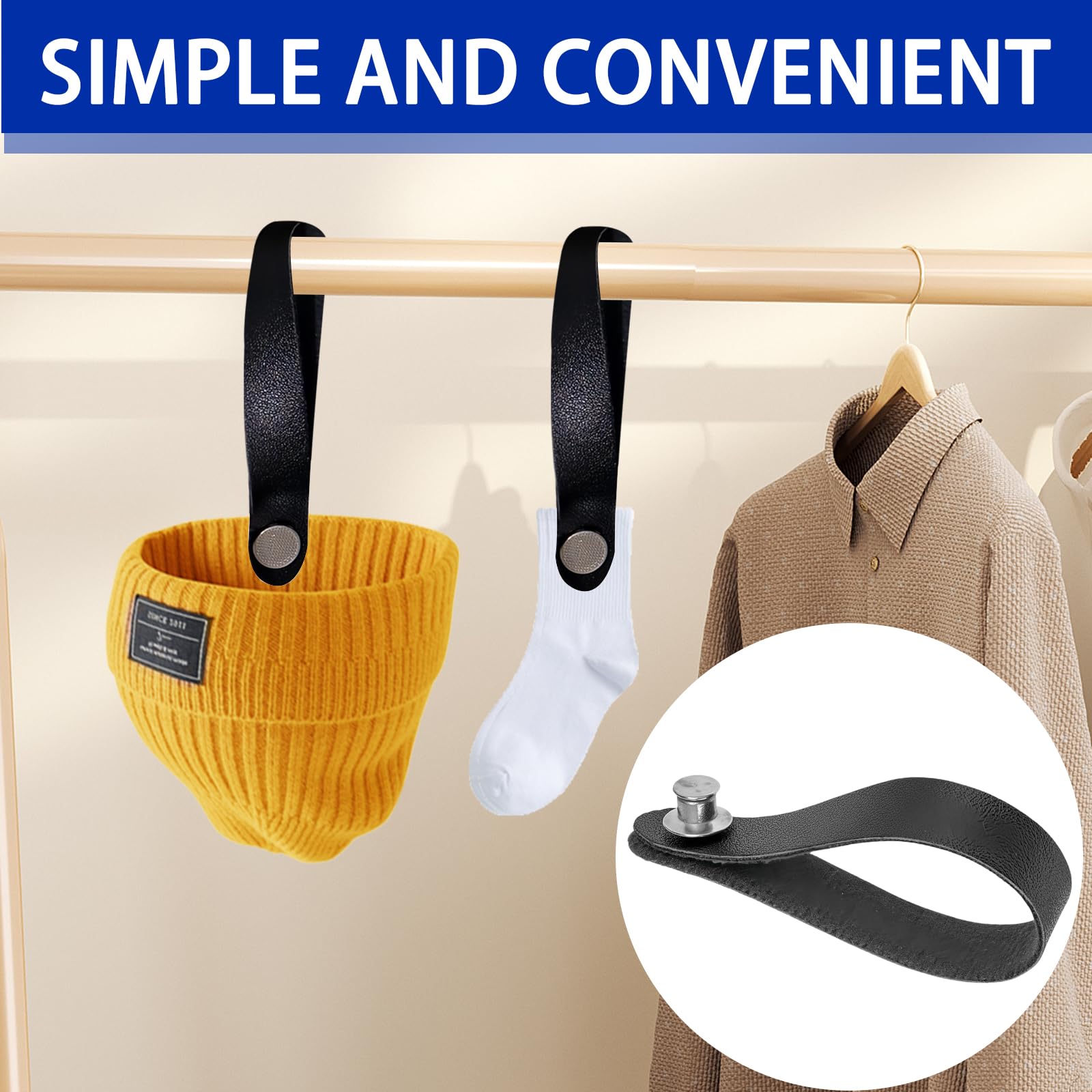 8 Pezzi Ganci per Tessuti Senza Cuciture Appendi Strofinacci Cucina 15 * 1.2cm Pelle PU con Chiusura a Bottone Ganci per Asciugamani per Asciugamani,Bagno,Stracci,Decorazione,Campeggio(Nero)